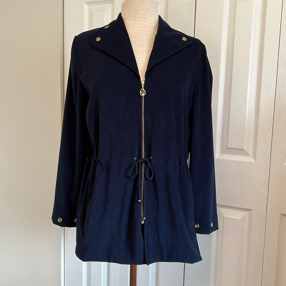 Navy Faux Suede St. John Sport by Marie Gray Full Front Zip Jacket Size P/2